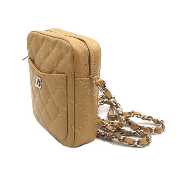 Chanel Mini Matelasse Chain Shoulder Caviar Skin Beige Silver Shoulder Bag - Picture 3 of 8